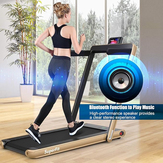 GYMAX Walking Pad, 2.25HP Foldable Treadmill with Smart App & Remote Control, Bluetooth LED Monitor, Small Spaces Compact Running Machine, Folding Portable Under Desk Treadmill for Home Office