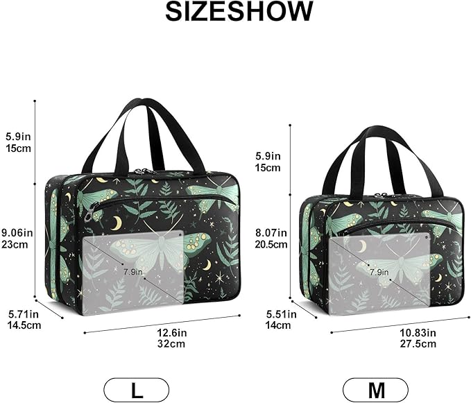 Fustylead Black Green Luna Moth with Ferns Large Medical Storage Bag with Zipper Empty First Aid Bag Trauma Kit for Traveling Hiking Camping Backpacking