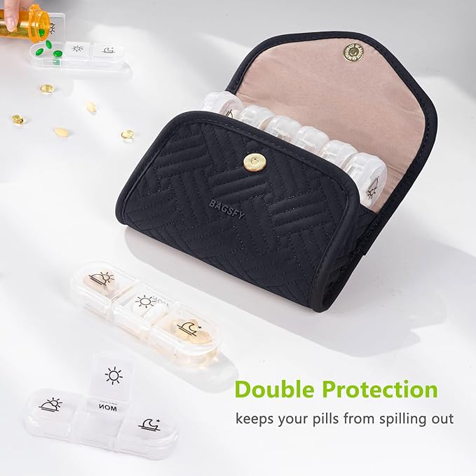 BAGSFY Weekly Pill Organizer 3 Times a Day in a Cute Fabric Pill Case, Medicine Pill Organizer, Pill Box, Portable Travel Pill Case, Pill Container for Medication, Vitamins, Fish Oils, Supplements