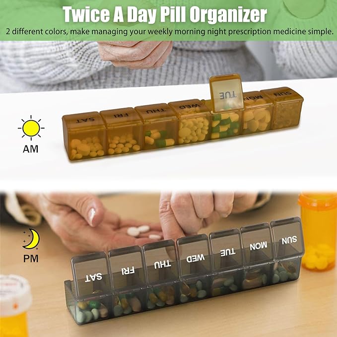 2 Pack Weekly Pill Organizer, Large 7 Day Pill Case, Daily Vitamin Case Medicine Box, AM/PM Pill Containers for Medicine Supplements Fish Oil (Red & Purple)
