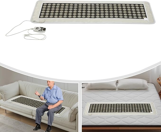 20 x 59 Inch Infrared Heating Pads for Full Back, 138 Pieces Natural Jade Electric Heating Pad for Back Neck Shoulder Fast Pain Relief (White with Flower)