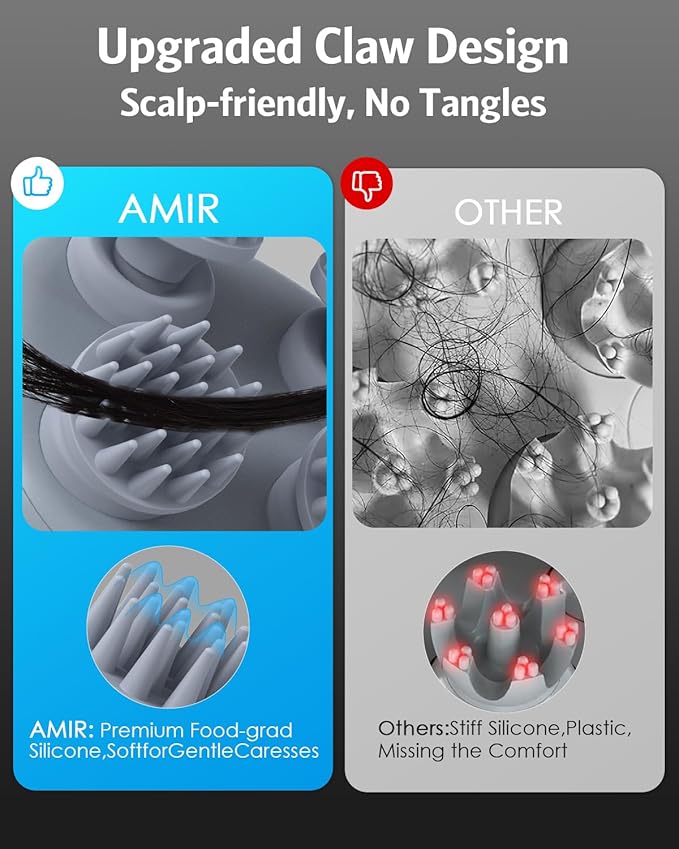 AMIR Electric Scalp Massager, Portable Head Scratcher with 96 Kneading Nodes, Handheld for Stress Relief and Pain Relief, Ideal Valentine‘s Day Gift for Her/Him (Black)