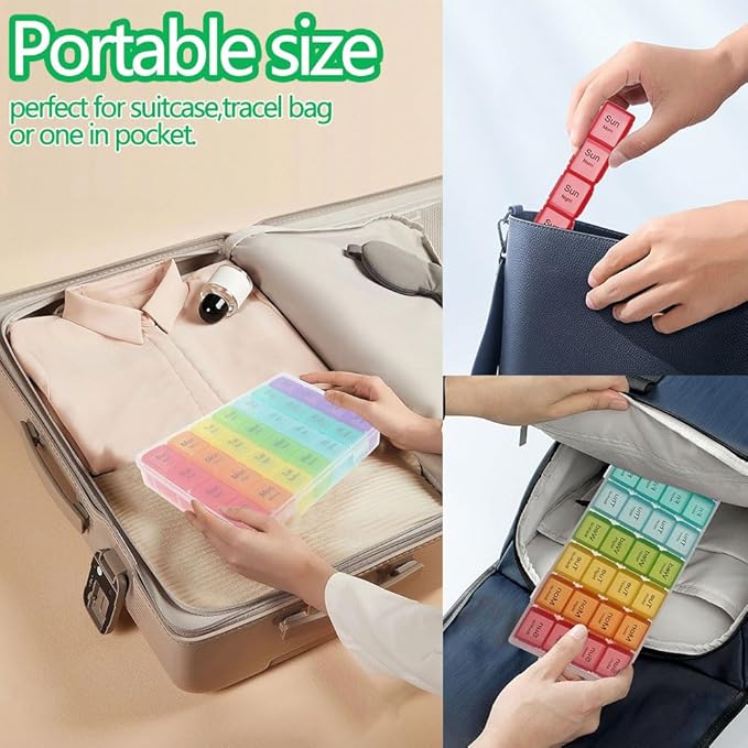 Large 7 Day Weekly Pill Organizer,4 Times a Day with Moisture-Proof Design,Portable Pill Box with Double Protection, Travel Pill Case for Vitamins and Medications