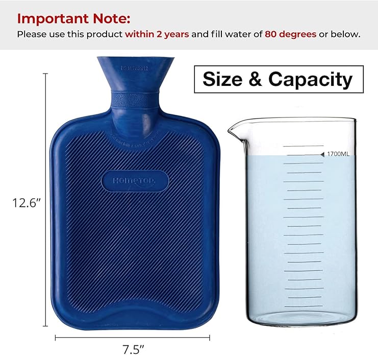 HomeTop Premium Classic Rubber Hot or Cold Water Bottle with Soft Fleece Cover