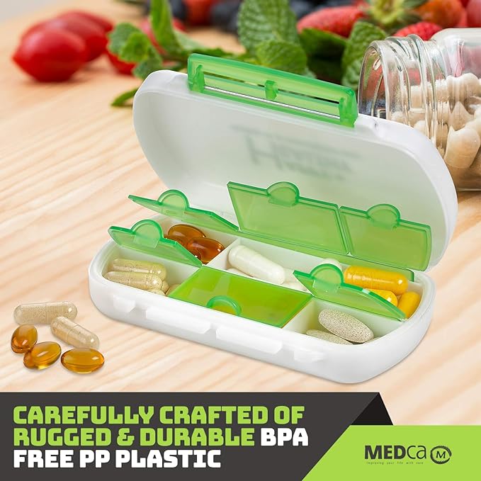Pill Boxes- Pack of 2 Waterproof Medicine Pill Holder Cases, BPA-Free Daily Tablet Holder Storage Organizer Dispenser for Medications, Supplements, & Vitamins, Ideal for Travel by MEDca