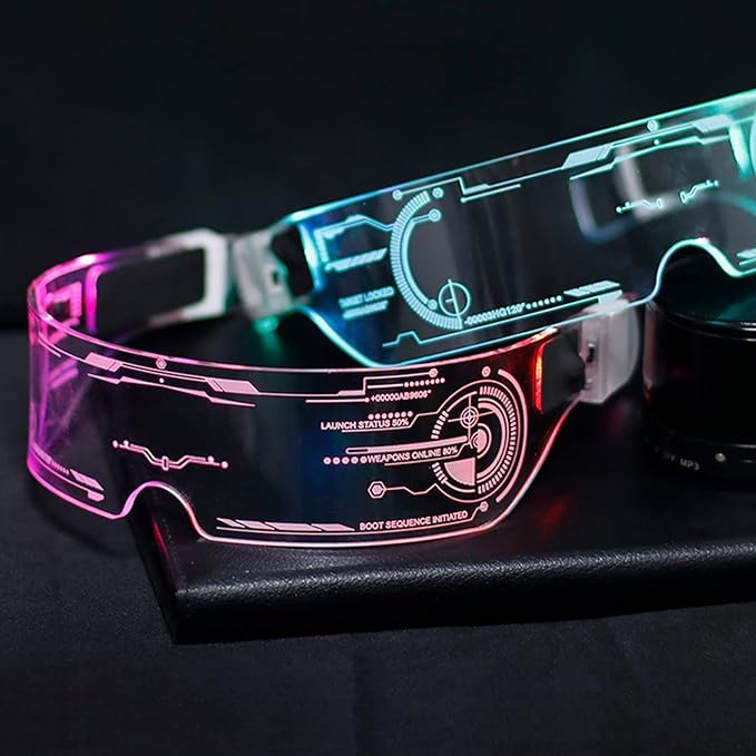 Fency Cyberpunk Glasses, USB Rechargeable LED Glasses whit Bilaterally Controllable, 7 Colors Changing Flashing