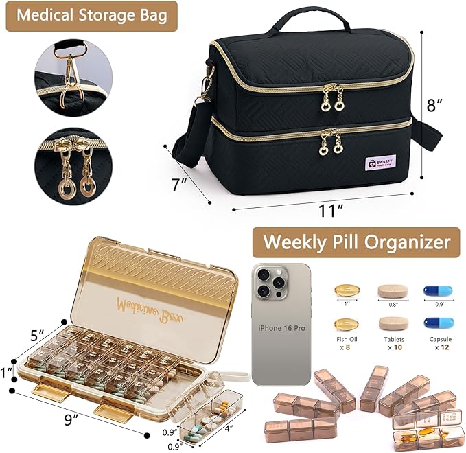 BAGSFY Travel Medicine Bag Organizer with 7-Day Pill Organizer, AM & PM Pill Box, Medication Storage, First Aid Kit Case
