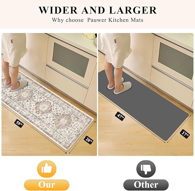 Pauwer Anti Fatigue Kitchen Mat Set of 2 Non Slip Kitchen Mats for Floor Cushioned Kitchen Rugs Comfort Standing Mat Farmhouse Waterproof PVC Foam Kitchen Floor Mat Runner