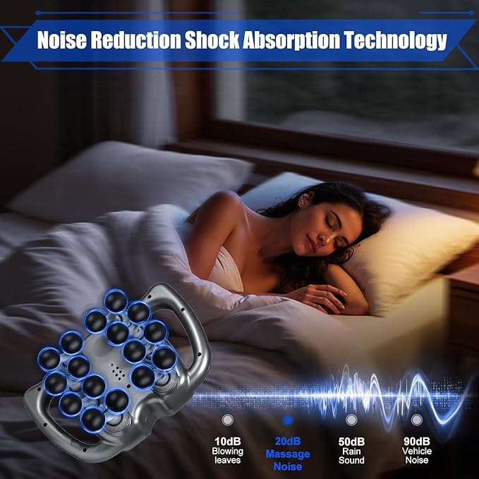 Massage Gun Deep Tissue, 16 Head Percussion Massager with 9 Modes & 99 Speeds, 22800 RPM Quad Motor Muscle Massager for Back Neck Shoulder Legs, Quiet Type-C Rechargeable, Gift for Men Women
