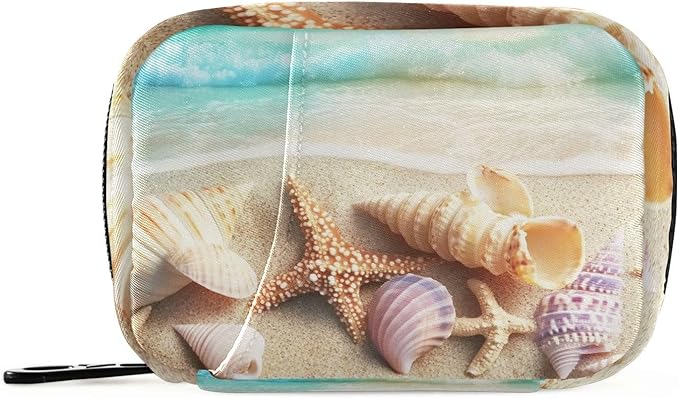 Travel Pill Case Seashells on A Summer Beach and Sand Weekly Small Pill Box 7 Day Pill Box Pill Organizer Bag