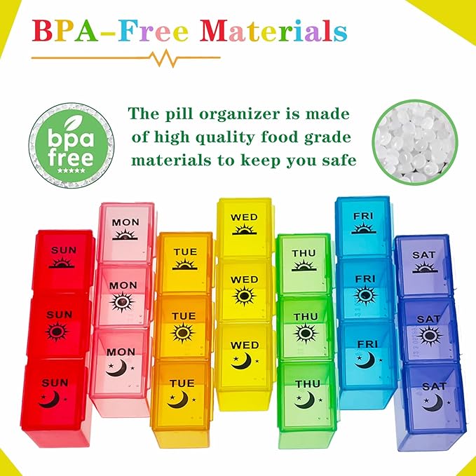 Pill Organiser, Large Tablet Organiser, Weekly Pill Box 7 Day 3 Times a Day, Medication Organizer, Medicine Storage Box with Dust-Proof Container for Fish Oil/Vitamin.