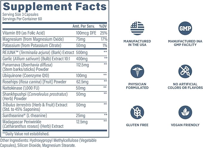 Revive MD Blood Pressure Support Supplement - Supports Heart and Circulatory Health, Energy & Daily Wellness - Magnesium, Potassium, Folic Acid & Garlic Formula (180 Vegetarian Capsules, 60 Servings)