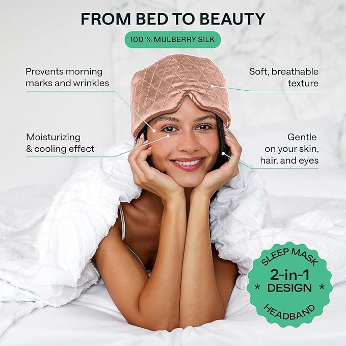 100% Mulberry Silk Sleep Mask – Total Blackout Eye Mask for Sleeping, Adjustable No-Snag Velcro Strap, Lightweight & Gentle on Skin & Hair, Travel-Ready – Rose – Valentines Day Gift