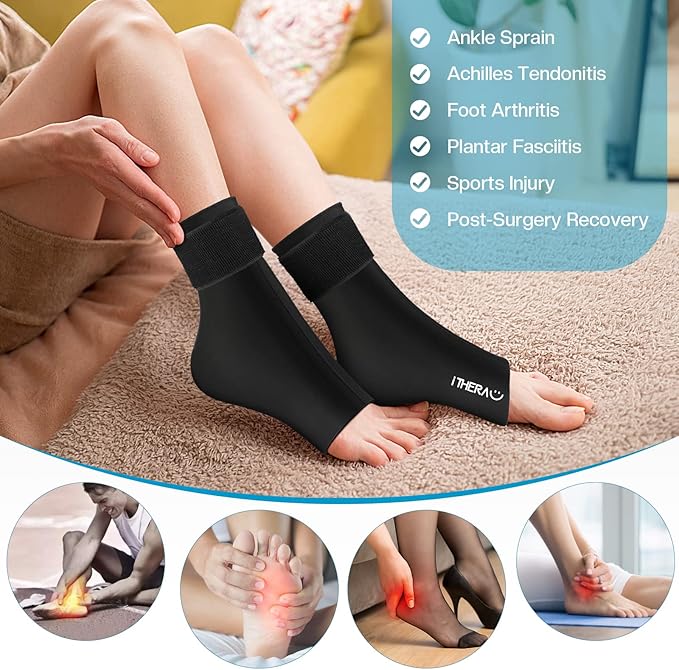 iTHERAU Ankle Ice Pack Wrap 2 Pack, Reusable Gel Hot & Cold Therapy for Foot & Heel Injuries | Achilles Tendonitis, Plantar Fasciitis, Swelling, Sprained, Pain Relief