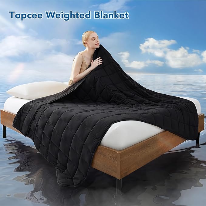 Topcee Weighted Blanket for Adults (15 lbs, 60" x 80") Queen Size Soft Cooling Heavy Blanket Sleeping, Apply to 130-160 lbs Body, Thick Breathable Blanket with Glass Bead, Easy Care