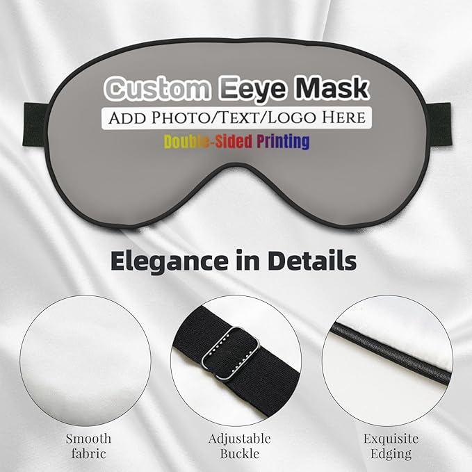 Personalized Eye Masks,Customized Sleep Blindfold Eye Mask,Custom Blackout Eye Cover with Adjustable Strap for Travel and Nap Gravel