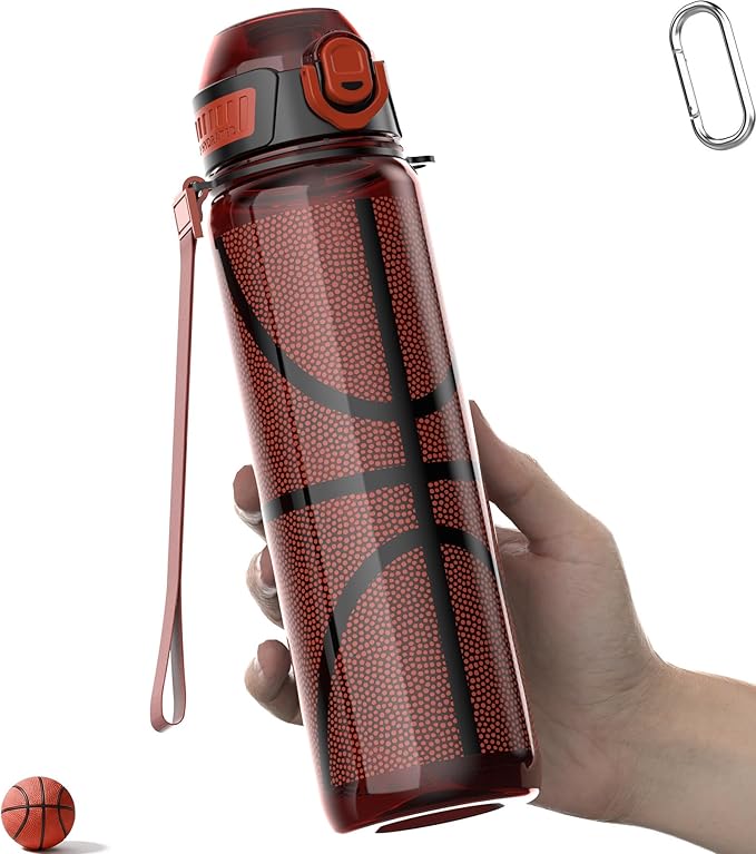 32oz/1L Sport Water Bottle, Light Tritan, Quick-Open Chug Lid/Straw 2-in-1, Leak-Proof, Dishwasher-Safe, BPA-Free, Drop-Resist & Scratch-Resist for Travel/Gym/Office/Fan Gift (Basketball 2)