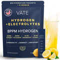 VATE Hydrogen Water + Electrolytes Powder Packets, 8 PPM Molecular Hydrogen + Electrolytes for Hydration, Focus & Recovery, Packets with Magnesium, Potassium, Vitamin C, 30 Count - Lemon