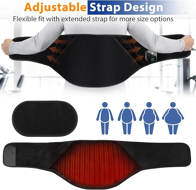 Cordless Heating Pad for Back, Back Heating Pad Rechargeable Heated Waist Belt Wrap with Built-in Warming Layer 5 Heat Options & 3 Auto Timer