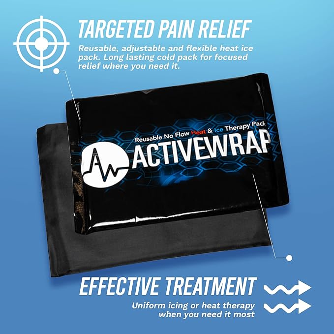 Activewrap Reusable Ice Packs for Injuries - Hot and Cold Gel Compress for Injury Recovery and Pain Relief, Soft, Flexible, Leakproof Pad for Back, Knee, Hip, & Shoulder - Large (7X 10 inches)