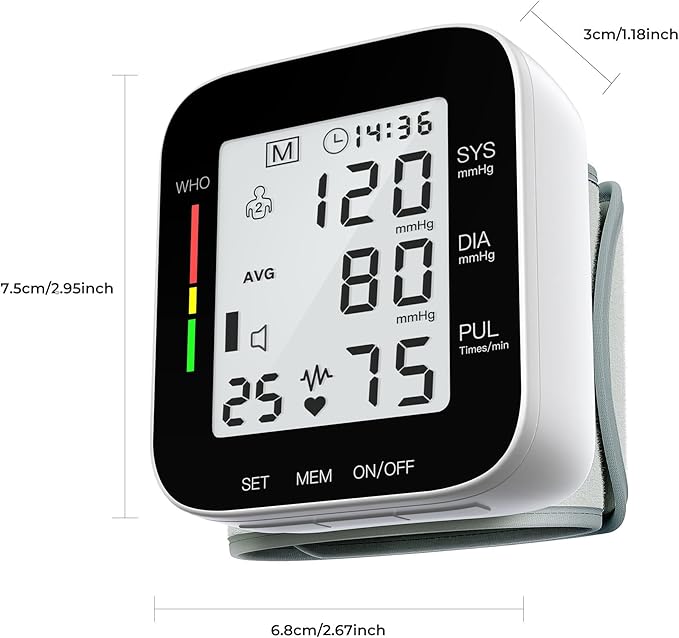 MMIZOO Wrist Blood Pressure Monitor Bp Monitor Large LCD Display Blood Pressure Machine Adjustable Wrist Cuff 5.31-7.68 inch Automatic 99x2 Sets Memory with Carrying Case for Home Use (Black)