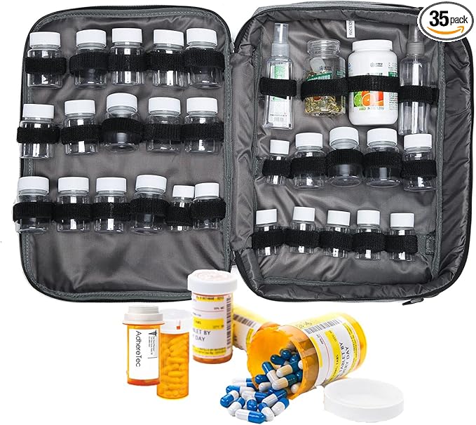 Medicine Bag Pill Bottle Organizer Travel Case for Men Women Medication Storage Organization Prescription Med Manager Water Bottle Vitamin Drug Carrying Case XL Large Locked Lockable Pretty Potable