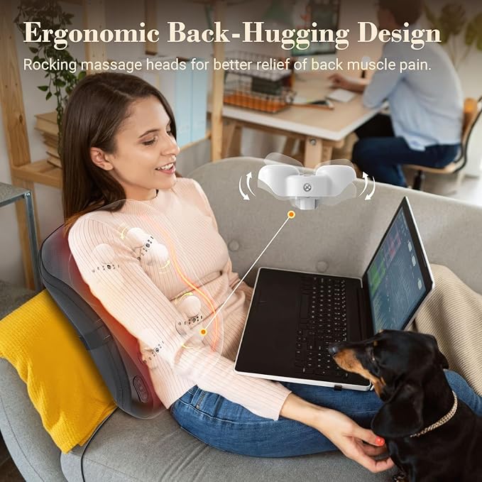 Back Massager for Pain Relief Deep Tissue FSA Eligible HSA, Upgrade 8 Massage Nodes for Upper and Lower Back, Shiatsu Back Massager with Heat for Chair, for Women Men(Corded)