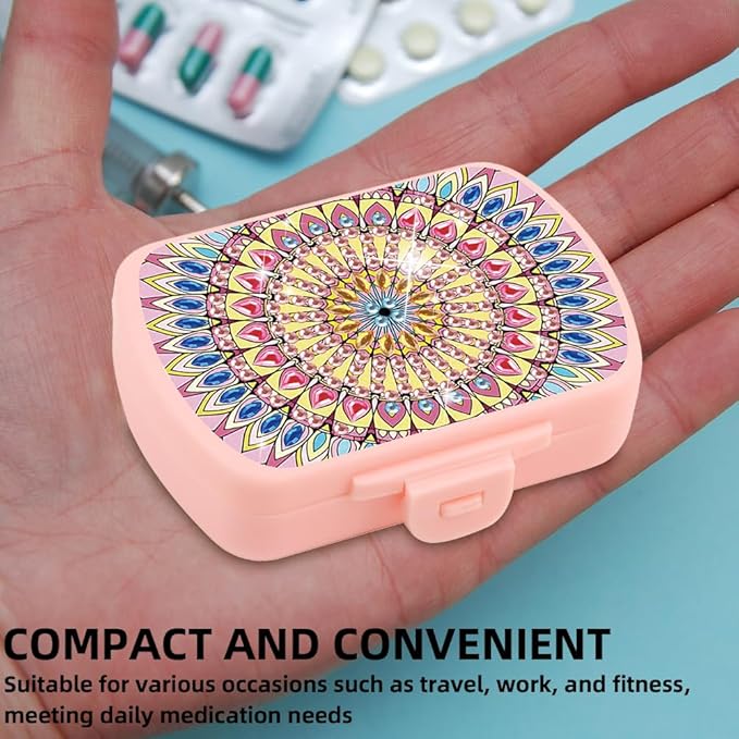 C'eitura 2pcs DIY Mandala & Bear Diamond Art Painting Pink Pill Organizer with 6 Lid Detachable Compartments, Fun DIY Craft Project for Adults, Elegant Pill Case for Purse & Travel