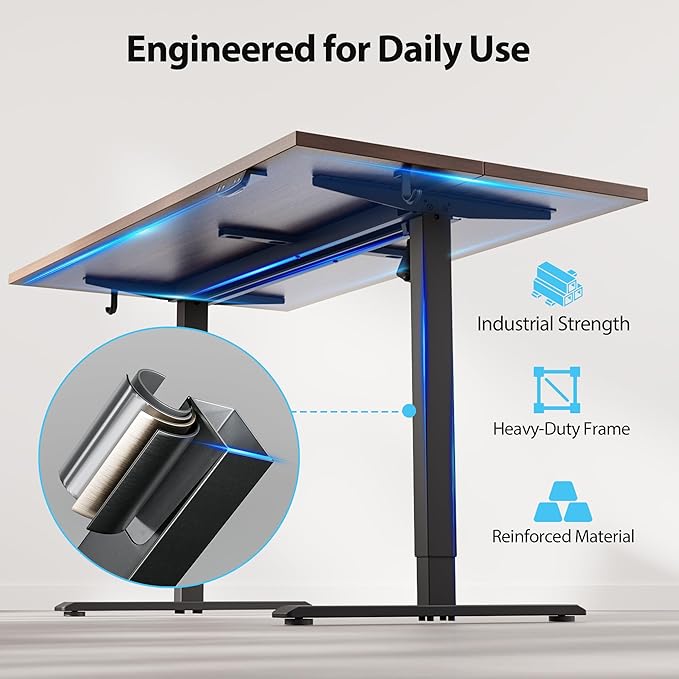 Agilestic Electric Standing Desk, 55 x 28 Inches Height Adjustable Desk, Sit Stand up for Work Office Home, Ergonomic Rising Computer Table with Memory Preset, Dark Walnut