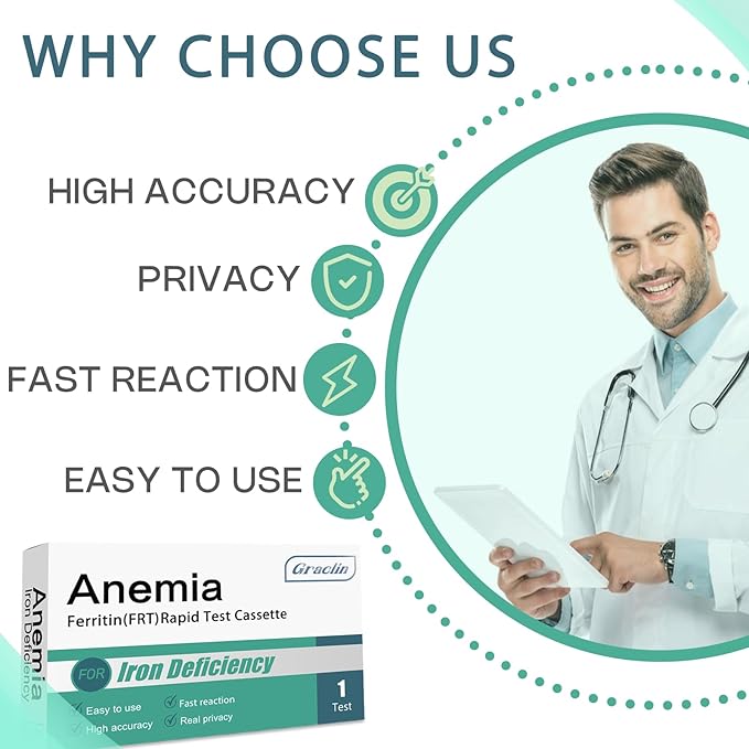 Iron Deficiency Test Kit – at-Home Iron Test Kit for Anemia，Accurate & Easy to Monitor Iron Levels, Suitable for Both Children and Adults.