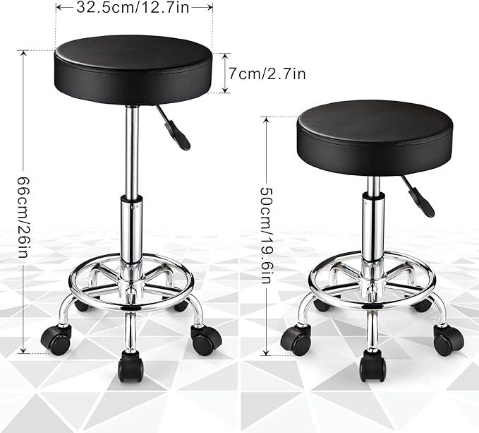 Adjustable Stool with Wheels Round Rolling Stool for Spa Salon Massage Office Chair (Black)