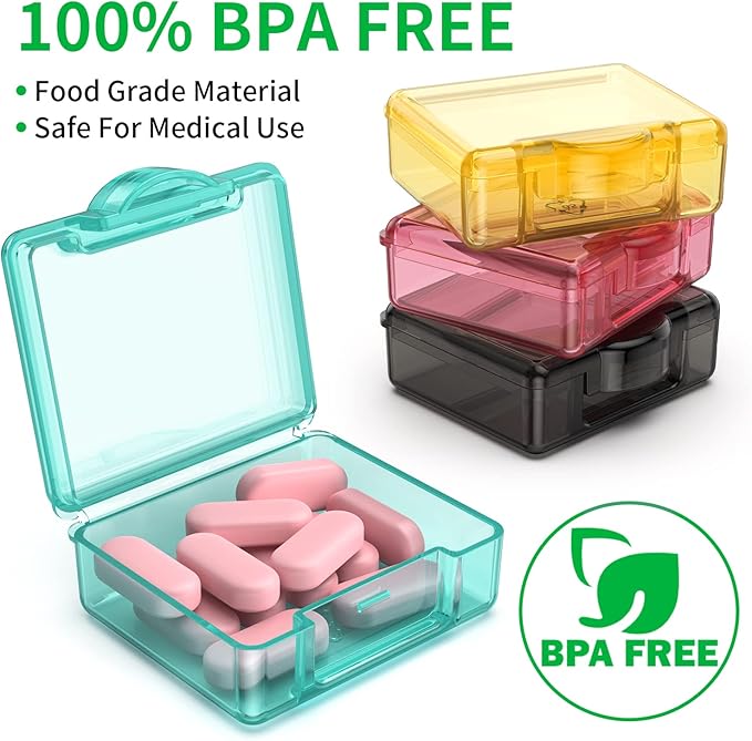 Small Pill Box 4 pcs,Cute Travel Pill Organizer Case Mini Tiny Clear Plastic Storage Containers Portable for Pocket Purse