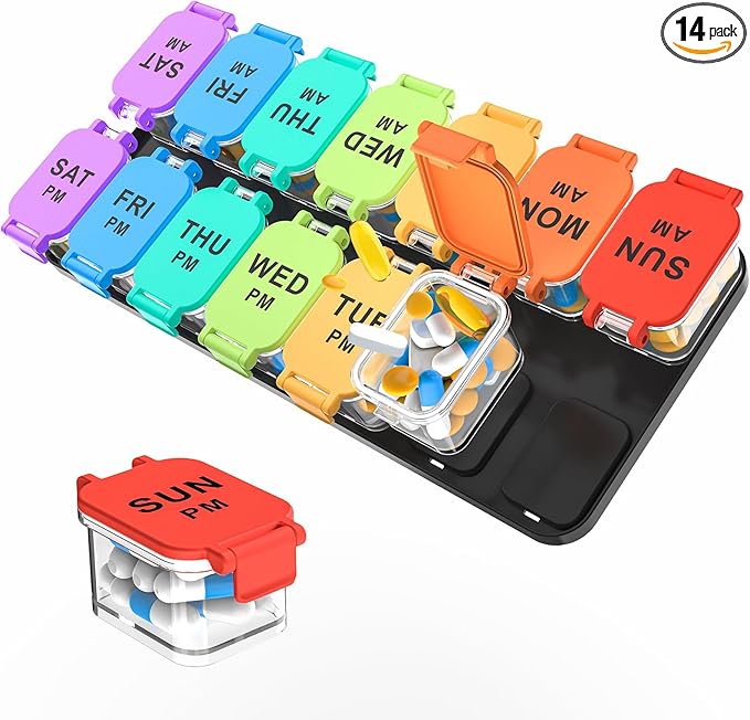 Extra Large Weekly Pill Organizer - 7 Day AM/PM Pill Box, Twice a Day XL Pill Container for Vitamins and Supplements, Airtight & Detachable Design, Ideal for Daily Medication Management
