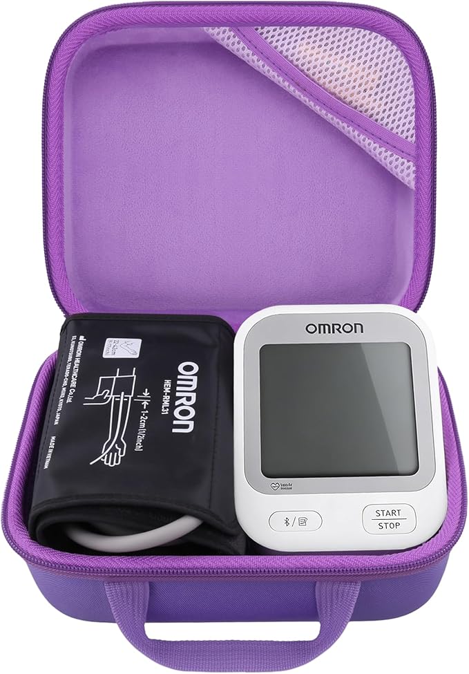 co2CREA Hard Case for OMRON Silver Upper Arm Blood Pressure Monitor BP5255, Mesh Pocket for Other Small Accessories, Purple