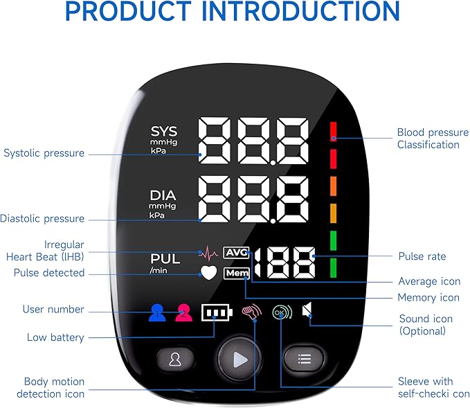 Upper Arm Blood Pressure Monitor for Home Use, Adjustable Large Cuff (Cuff 9" to 17") & LED Backlit Display, Voice Announcement Function, BP Machine Detects Irregular Heartbeat