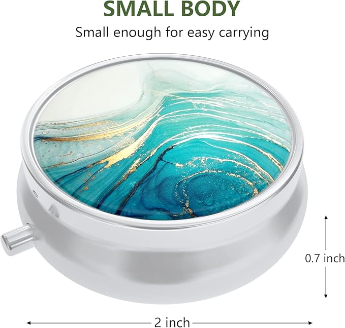 Nipichsha Pill Box, Small Pill Case for Purse & Pocket, Cute Travel Medicine Organizer, Portable Medicine Container Holder to Hold Vitamins, Medication, Fish Oil & Supplements, Teal Ocean