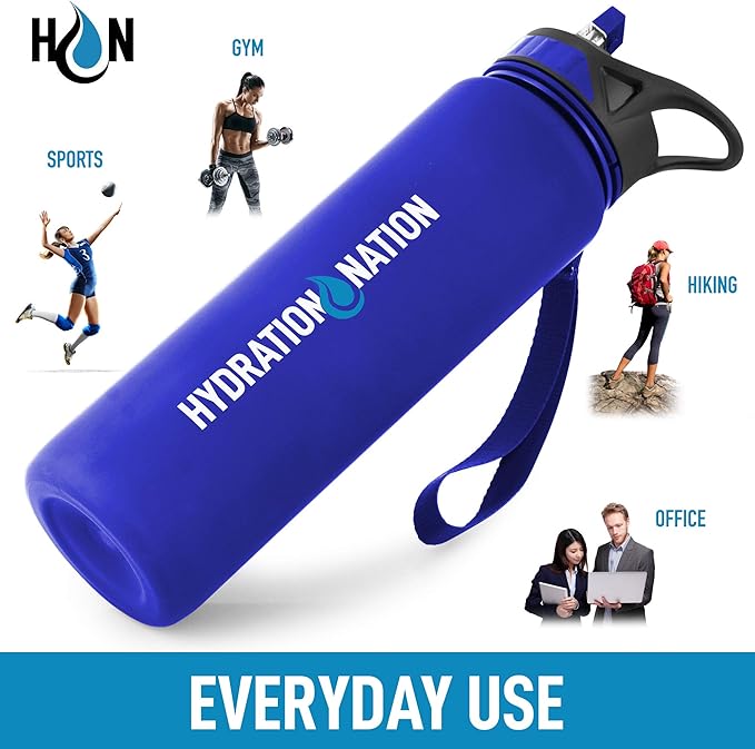 Hydration Nation (32oz Water Bottle With Time Marker - Leak Proof Water Bottles With Times To Drink For Fitness & Sports - 32oz Water Bottle With Straw For Drinking - Water Tracker Bottles (Blue)