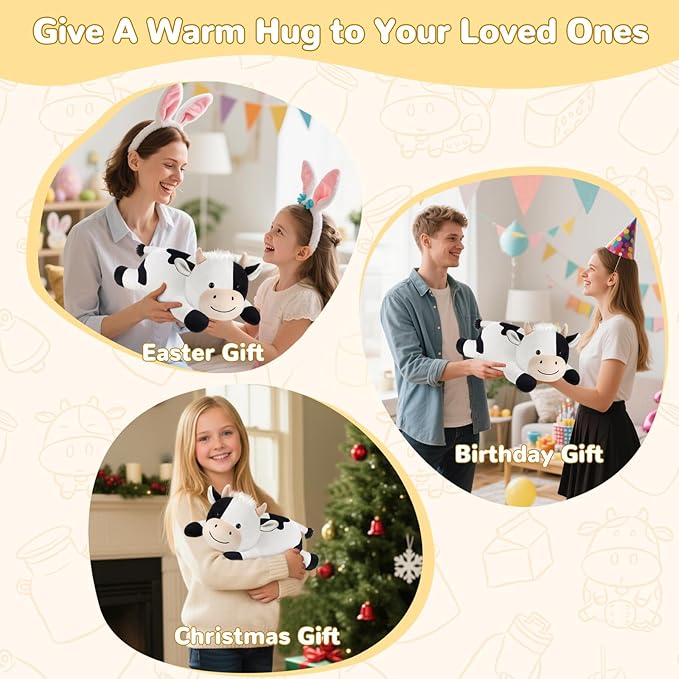 Cow Heating Pad for Period Cramps Menstrual Pain Relief, Portable Electric Heat Pads USB Powered, Cute Stuff Cow Plush Heated Stuffed Animals Gift, Gifts for Women Teen Girls Birthday Christmas Easter