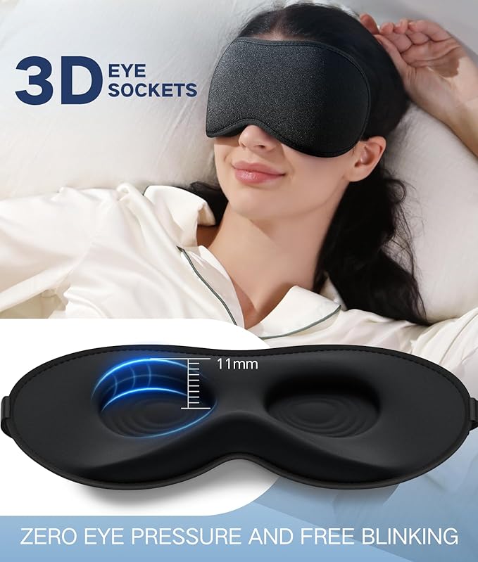 Sleep Mask for Men Women - Eye Masks for Side Sleepers, 3D Contoured Night Blindfold 100% Blockout Pressure-Free, Soft Lightweight Breathable Eye Cover Shade Sleeping for Airplane, Travel, Black