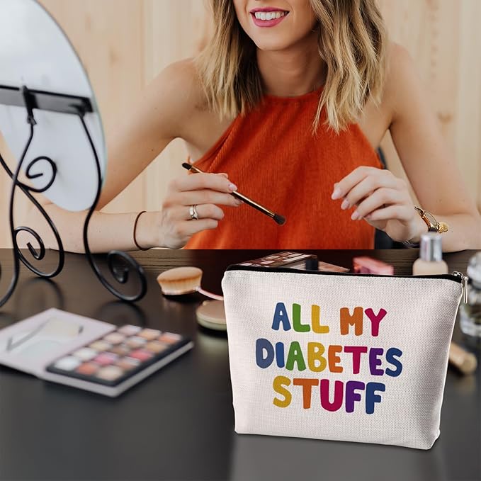 All My Diabetes Stuff Travel Cosmetic Bag Funny Diabetic Supplies Bag Gifts for Diabetic Emergency Patient Grandma Grandpa Mom Dad Sister Brother for Birthday Christmas Gifts