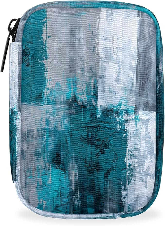 Abstract Turquoise Gray Travel Pill Organizer Box Weekly Portable Pill Case Daily Pills 7 Day Small Birth Control Pills Container Removable Compartments for Medicine Vitamins Fish Oil