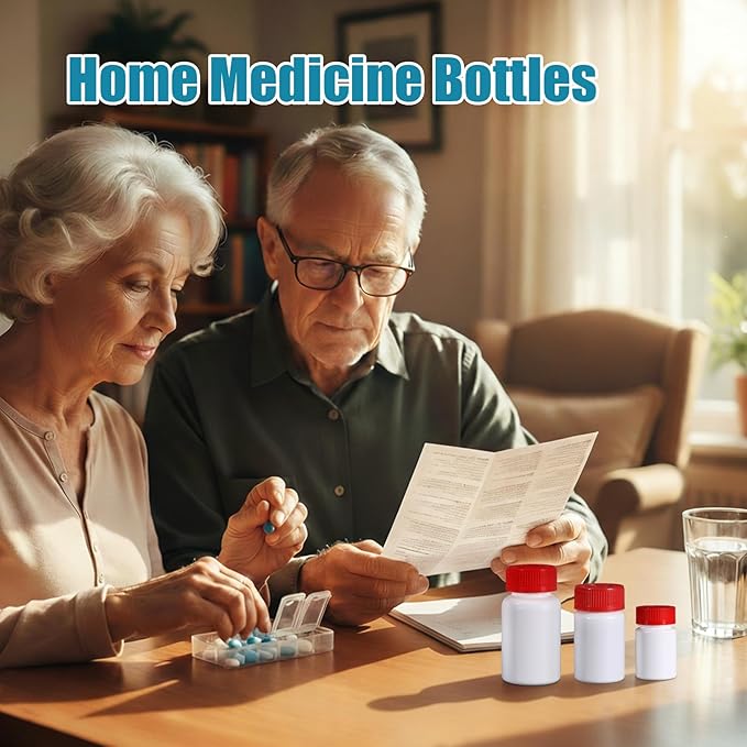 4 Pack Small Empty Plastic Bottles for Pills - Travel Medicine Containers with Lids & Labels, Portable Daily Organizer Storage for Vitamins, Medication Essentials
