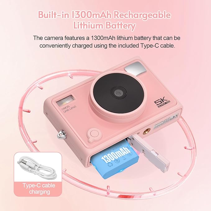 Andoer 5K Digital Camera WiFi Pink Compact Camera 72MP Dual Lens 2.8 Inch IPS Screen Auto Focus 18X Digital Zoom LED Flash Color Filters Birthday Festival Gift for Students Teenagers Friends