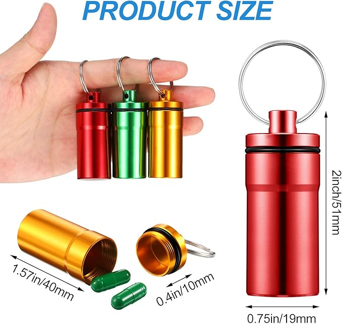 Hotop 14 Pieces Pill Holder Keychain Portable Pill Case Waterproof Aluminum Keychain Tablet Container Mini Metal Tablet Boxes Storage for Purse Outdoor Camping Travelling, Weekly 7 Day, 7 Colors