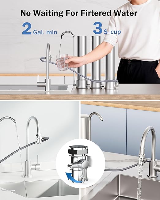 Frizzlife TS99 Countertop Water Filter System, NSF 42&372 Certified 9-Stage Stainless Steel Faucet Water Filtration, 0.5 Micron Elements Reduces 99.99% Lead, Chlorine, Heavy Metals, Bad Taste & Odor