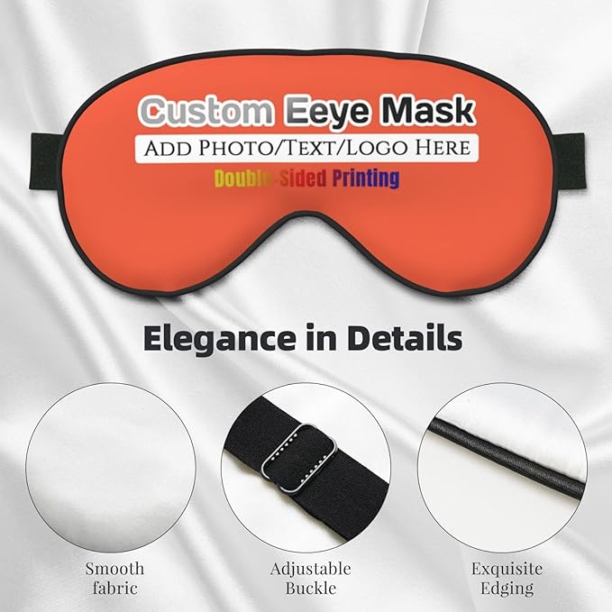 Personalized Eye Masks,Customized Sleep Blindfold Eye Mask,Custom Blackout Eye Cover with Adjustable Strap for Travel and Nap Orange