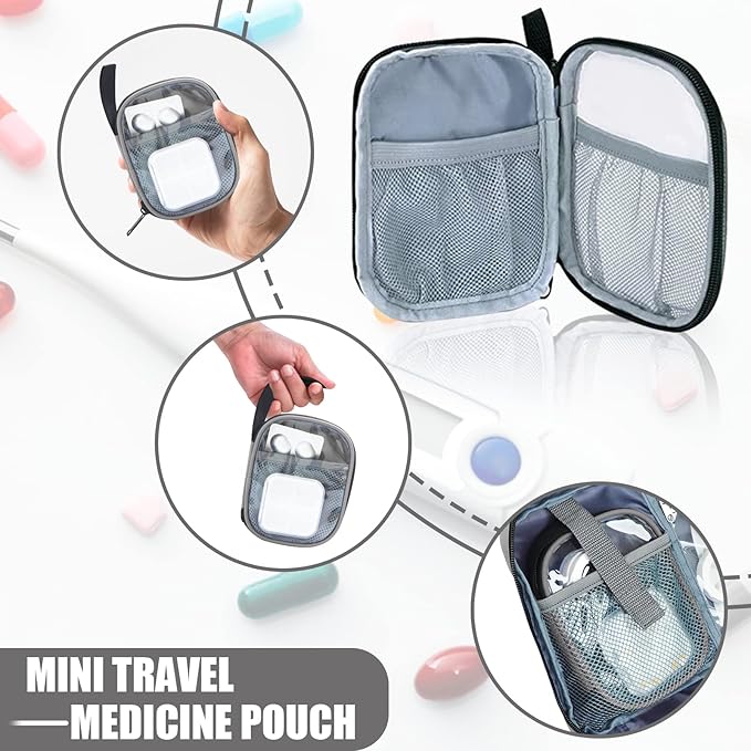 Medicine Storage Bag, Medical Bag Pill Bottle Organizer for Emergency, Medicine Box Empty with Small Portable Pouch, First Aid Box for Travel and Home Storage, Grey