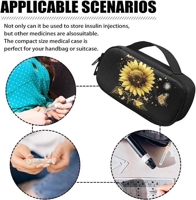 Diabetic Supplies Travel Case, Butterfly Glucose Meter Portable Storage Bag, Insulin Pen and Medication Carrying Case for Insulin Pen, Test Strips, Lancets, Syringe, Needles