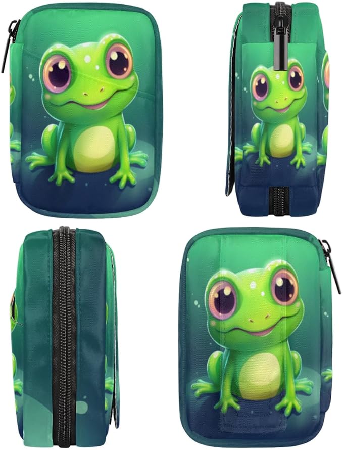 Cute Animal Frog Pill Box Small Pill Travel Organizer 7 Day Weekly Green Medicine Pill Case Cute Compact Size Vitamin Container Pill Bottle Portable Pill Holder Bag with Zipper