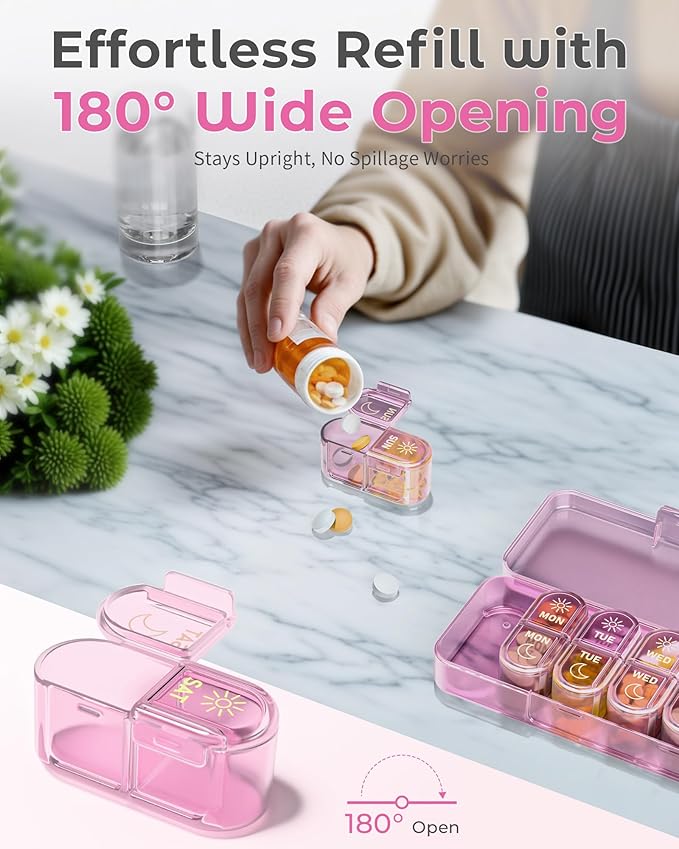 Pill Organizer 2 Times a Day, AM PM Pill Organizer 7 Day, Weekly Pill Box 2 Twice a Day, Travel Pill Case 7 Days, Medicine Organizer for Medication, Vitamins, Fish Oils, Supplements